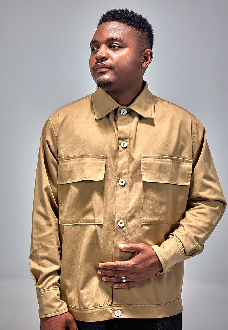 Sand cotton-drill overshirt with two chest pockets, angle 2 of 8
