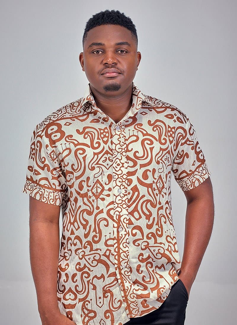 Cream and rust print short-sleeve shirt, angle 2 of 8